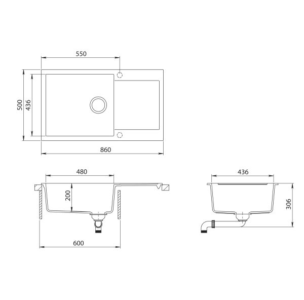 Evido Cubo XL 6S compact csepptálcás gránit mosogató 860 x 500 x 220 mm antracit - 105539 - Image 2