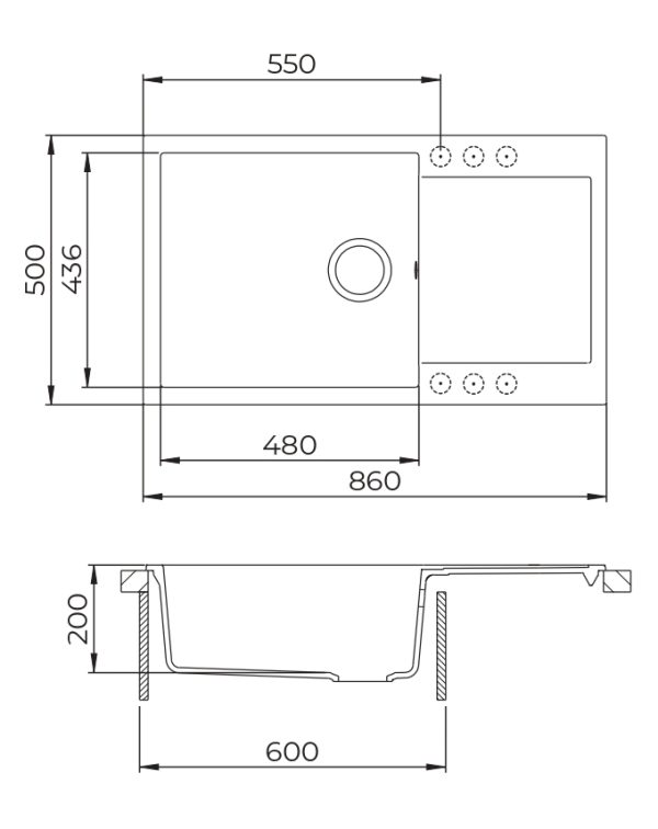 EVIDO Cubo XL 6S compact gránit mosogató, 860 x 500 mm, platina - Image 3