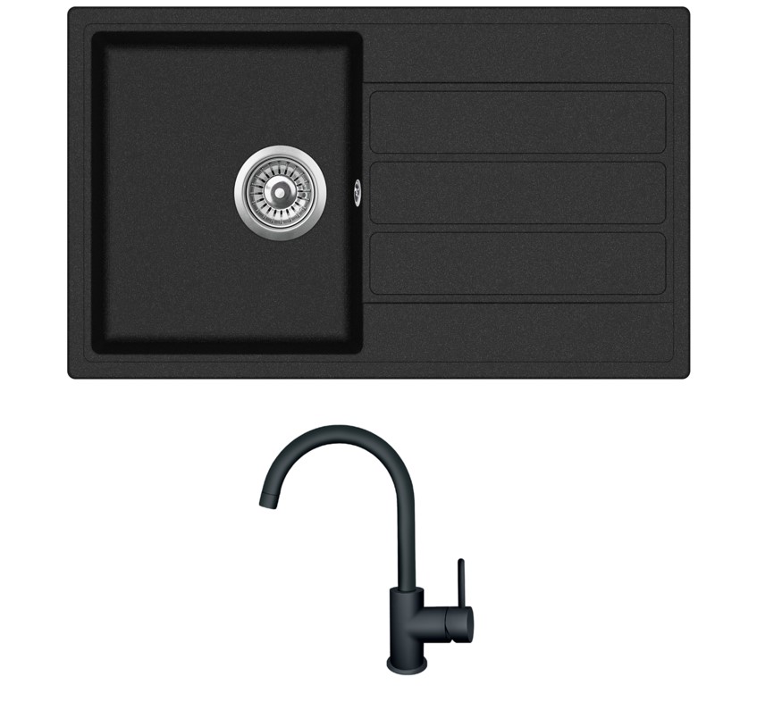 Evido Easy 45S csepptálcás gránit mosogató 760 x 440 x 170 mm antracit + Evido LANA csaptelep fekete - 442032SET