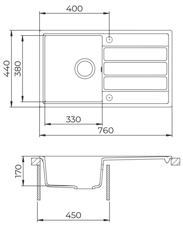 EVIDO Easy 45S gránit mosogató, 760 x 440 mm, avena - Image 3