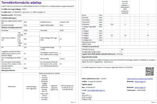 EVIDO ICELIFE NEO szabadonálló hűtő, fagyasztó rekesszel, 48x83,8 cm, 1 ajtós, 82 l, E energiaosztály, fehér - RFF121W-3 - Image 2