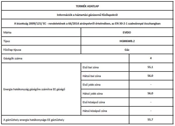 Evido MURANO 60B beépíthető üveg gázfőzőlap 60 cm fekete - HGM6WB-2