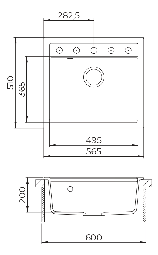 EVIDO Quadro 6 gránit mosogató, 562 x 510 mm, platina - Image 3
