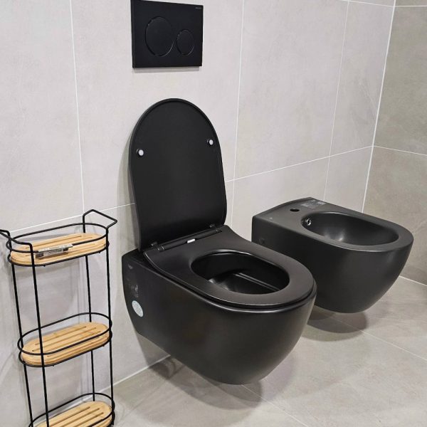 CeraStyle CITY fali WC - MATT FEKETE - BEÉPÍTETT bidé funkcióval - perem nélküli - mély öblítés - Image 6