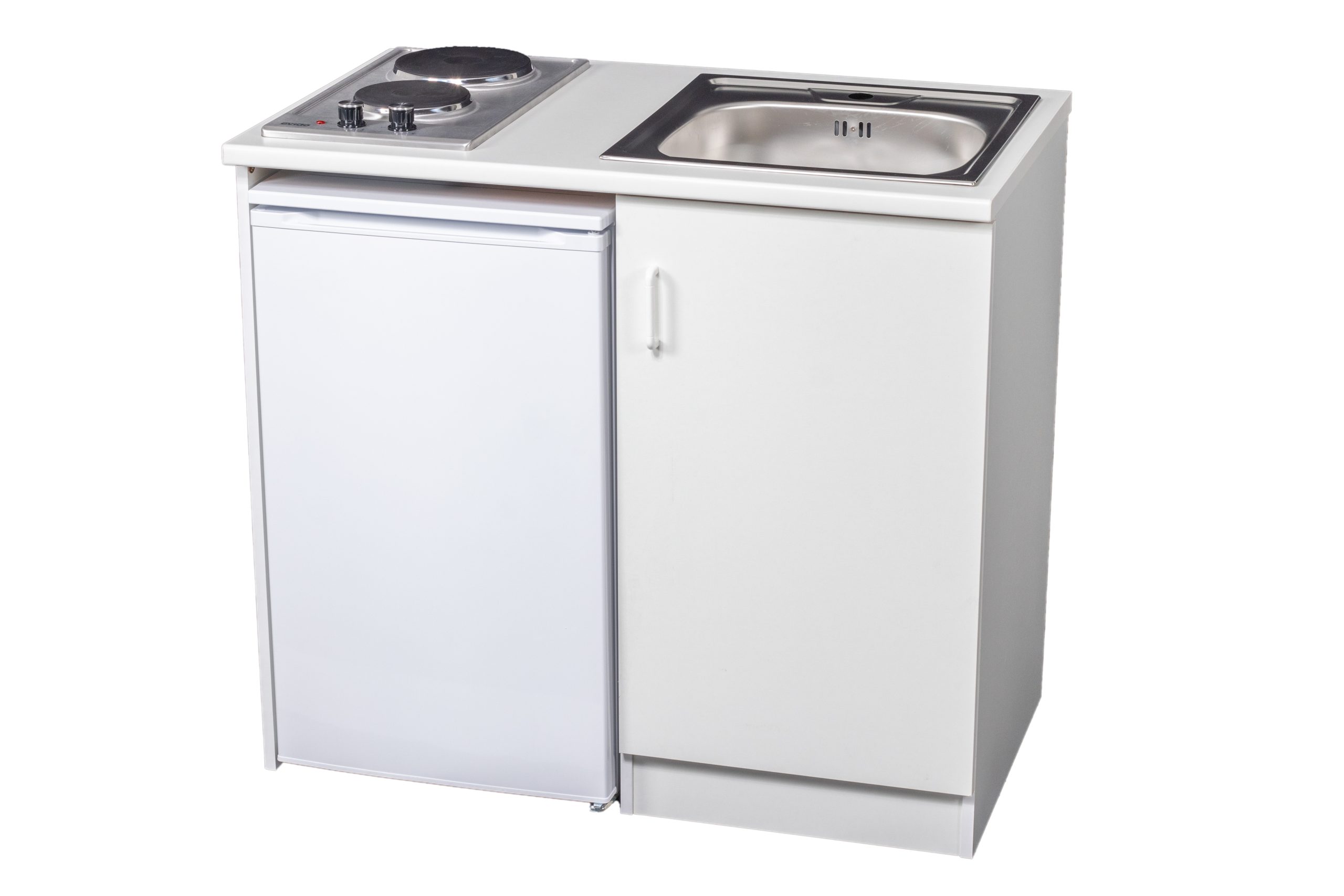 Evido Weekend minikonyha bal oldali hűtővel, elektromos főzőlappal, egymedencés rozsdamentes mosogatóval 442018