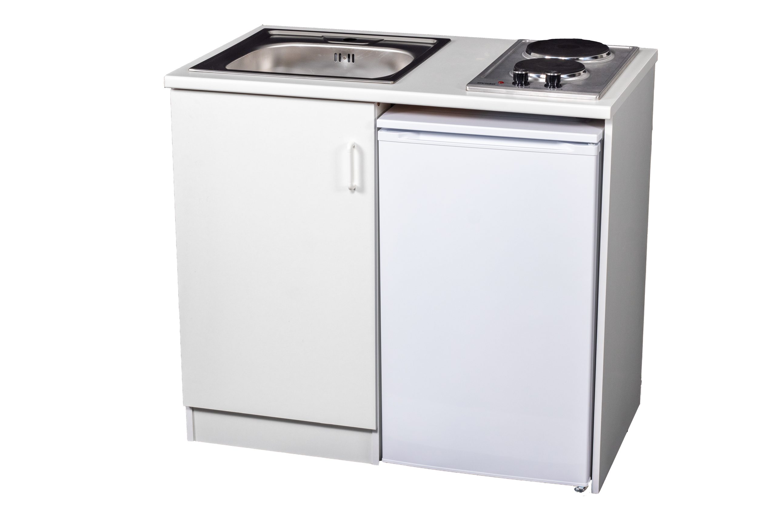 Evido Weekend minikonyha jobb oldali hűtővel, elektromos főzőlappal, egymedencés rozsdamentes mosogatóval 442017