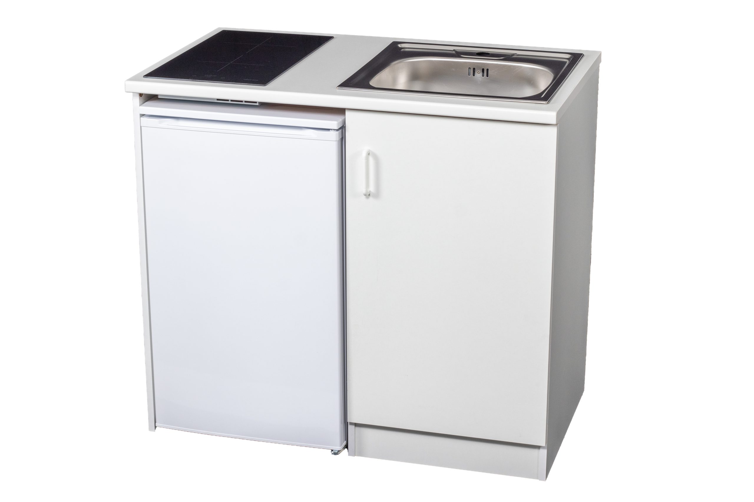 Evido Weekend minikonyha bal oldali hűtővel, indukciós főzőlappal, egymedencés rozsdamentes mosogatóval 442020