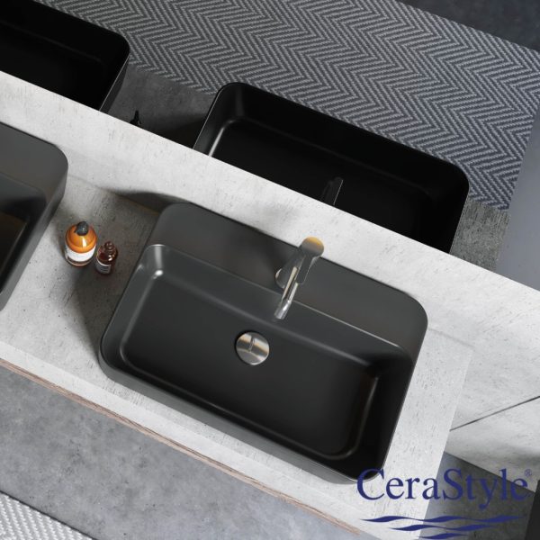 CeraStyle ONE - PULTRA ültethető - Top Counter- porcelán mosdó - MATT FEKETE - csaplyukas - 55 x45cm - Image 3