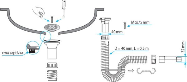 TEXO mosogató szifon flexibilis csővel - Ø 1" x 0,5 m x Ø 40/32 mm - Image 2