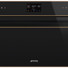 SMEG KOMPAKT KOMBINÁLT MIKROHULLÁMÚ SÜTŐ, Dolce Stil Novo design, Galileo, 45 cm, ES LCD, fekete üveg, réz dísz