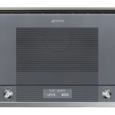SMEG MIKROHULLÁMÚ SÜTŐ, Linea ,BEÉP., 22 liter, 6 funkció, LED kijelző,forgótányér nélküli, ezüst szürke üveg