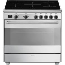 SMEG SZABADONÁLLÓ TŰZHELY, Classic design, 90 cm, 1 sütőtér, indukciós főzőlap, matt fekete gombok, inox