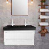 CeraStyle SHARP - MATT FEKETE - porcelán mosdókagyló - DUPLA csaplyukas - 100 x 48 cm - Image 6