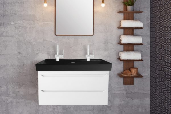 CeraStyle SHARP - MATT FEKETE - porcelán mosdókagyló - DUPLA csaplyukas - 100 x 48 cm - Image 6