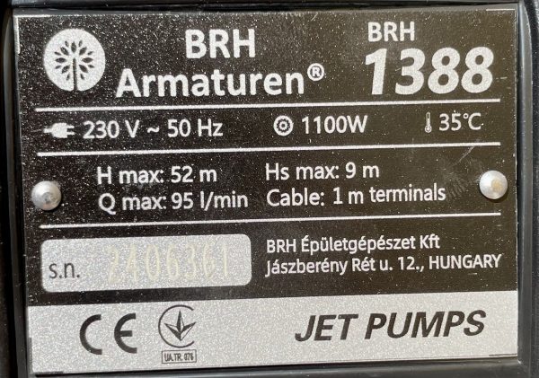 BRH JET típusú, önfelszívó locsolószivattyú, telj.: 1100W, csatl.:5/4'-1' - Image 2