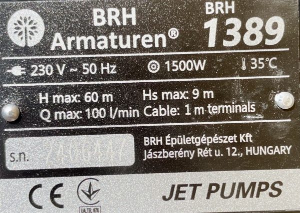 BRH JET típusú, önfelszívó locsolószivattyú, telj.: 1500W, csatl.:5/4'-1' - Image 2
