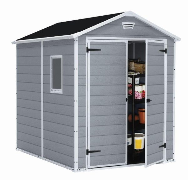 Keter MANOR 6 x 8 DD kerti tároló szürke / fehér, padlóval - Image 2