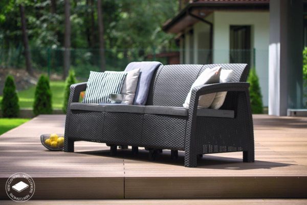 Keter Corfu love seat max kerti bútor, háromszemélyes kanapé, grafit - Image 2