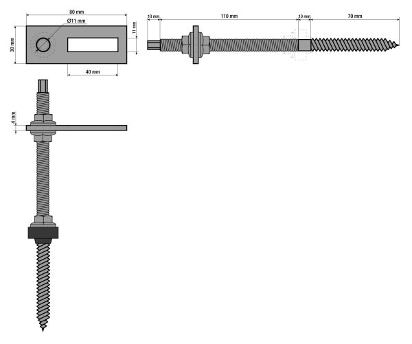 G21 tetőcsavar M10, 300 mm-es csavar, hullámos tetőhöz, komplett szett - Image 5