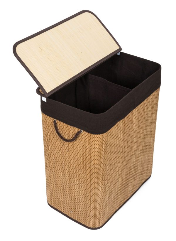 G21 bambusz szennyeskosár,105 l kapacitású, barna betéttel, elválasztó elemekkel - Image 5