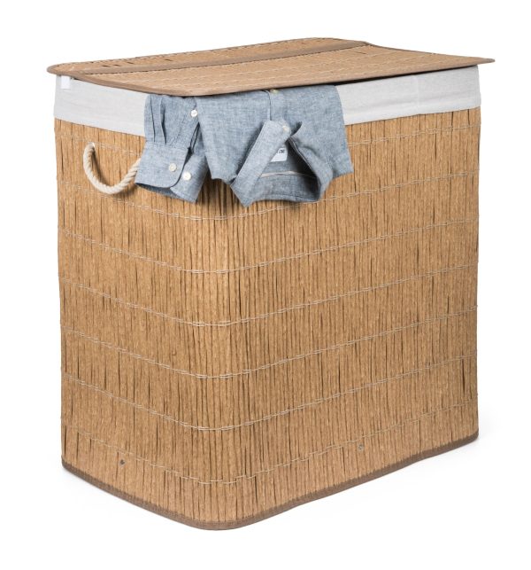 G21-es 150 literes szennyeskosár elválasztókkal, rattan utánzat, fehér betéttel - Image 3