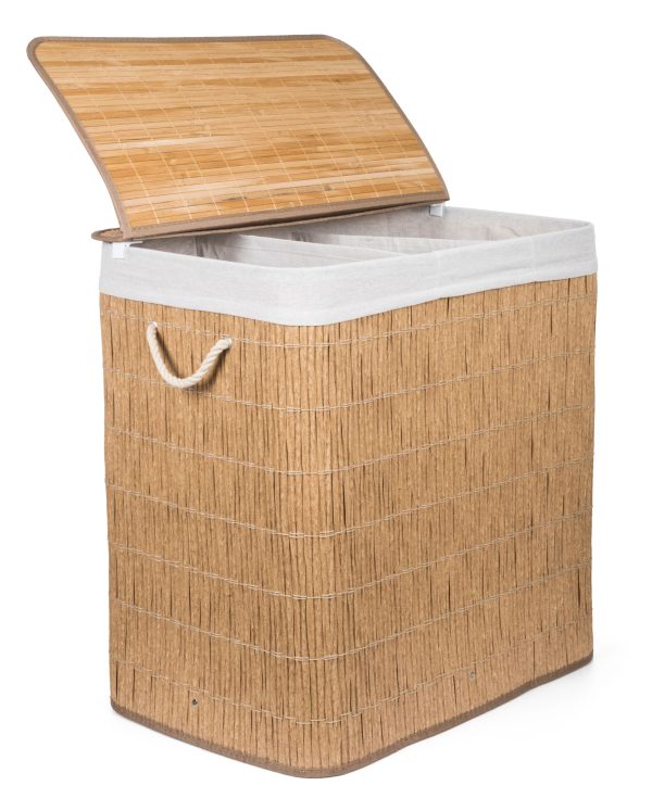 G21-es 150 literes szennyeskosár elválasztókkal, rattan utánzat, fehér betéttel - Image 4