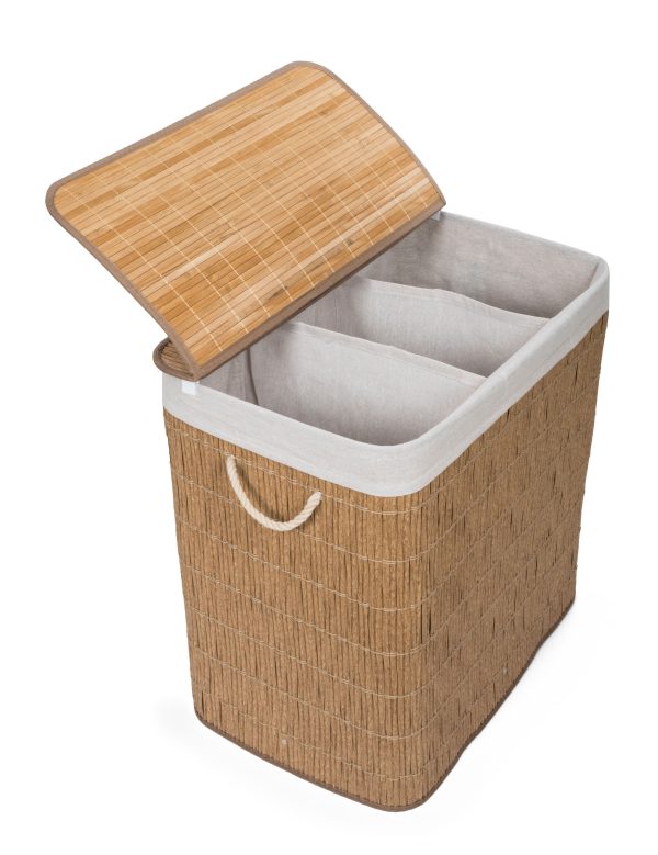G21-es 150 literes szennyeskosár elválasztókkal, rattan utánzat, fehér betéttel - Image 5