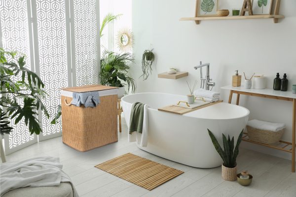 G21-es 150 literes szennyeskosár elválasztókkal, rattan utánzat, fehér betéttel - Image 8
