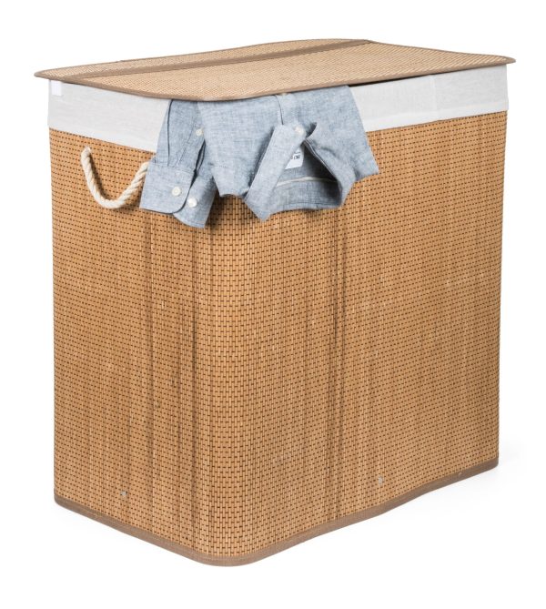 G21 bambusz szennyeskosár,150 l kapacitású, fehér betéttel, elválasztó elemekkel - Image 3
