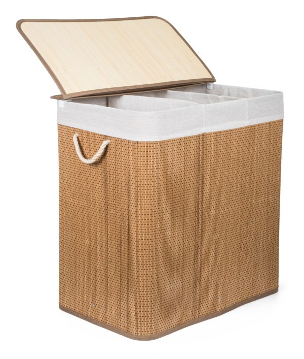 G21 bambusz szennyeskosár,150 l kapacitású, fehér betéttel, elválasztó elemekkel - Image 4