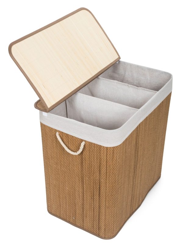 G21 bambusz szennyeskosár,150 l kapacitású, fehér betéttel, elválasztó elemekkel - Image 5