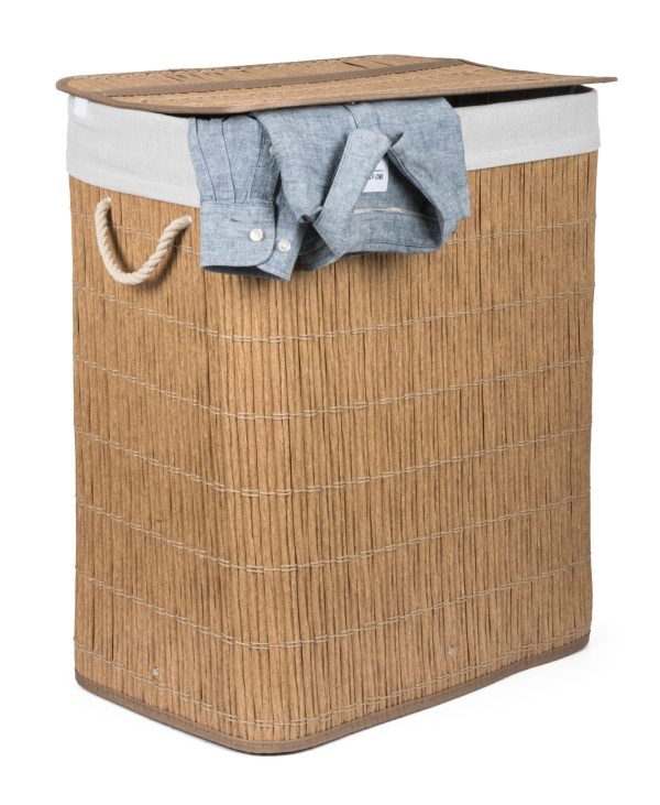 G21-es 105 literes szennyeskosár elválasztókkal, rattan utánzat, fehér betéttel - Image 3