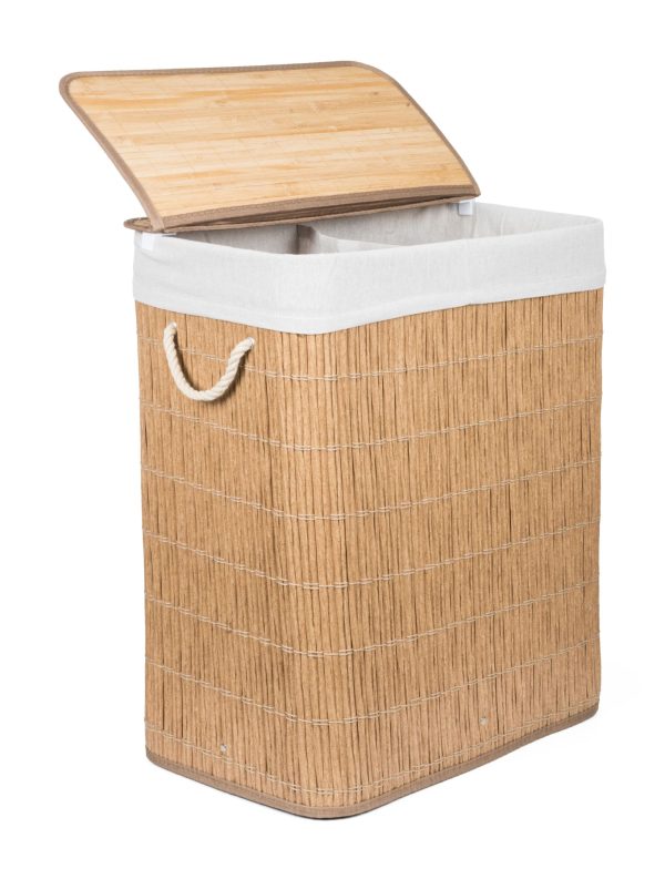 G21-es 105 literes szennyeskosár elválasztókkal, rattan utánzat, fehér betéttel - Image 4