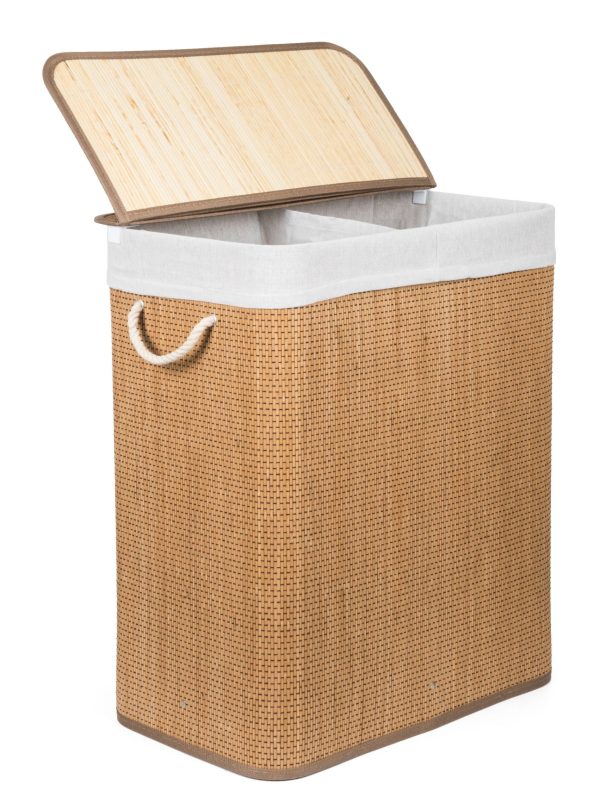 G21 bambusz szennyeskosár,105 l kapacitású, fehér betéttel, elválasztó elemekkel - Image 4
