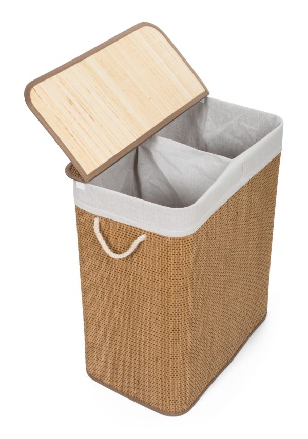 G21 bambusz szennyeskosár,105 l kapacitású, fehér betéttel, elválasztó elemekkel - Image 5