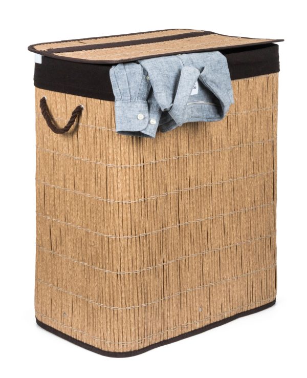G21-es 105 literes szennyeskosár elválasztókkal, rattan utánzat, barna betéttel - Image 3