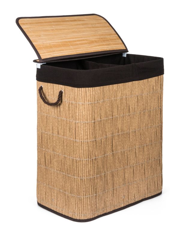 G21-es 105 literes szennyeskosár elválasztókkal, rattan utánzat, barna betéttel - Image 4
