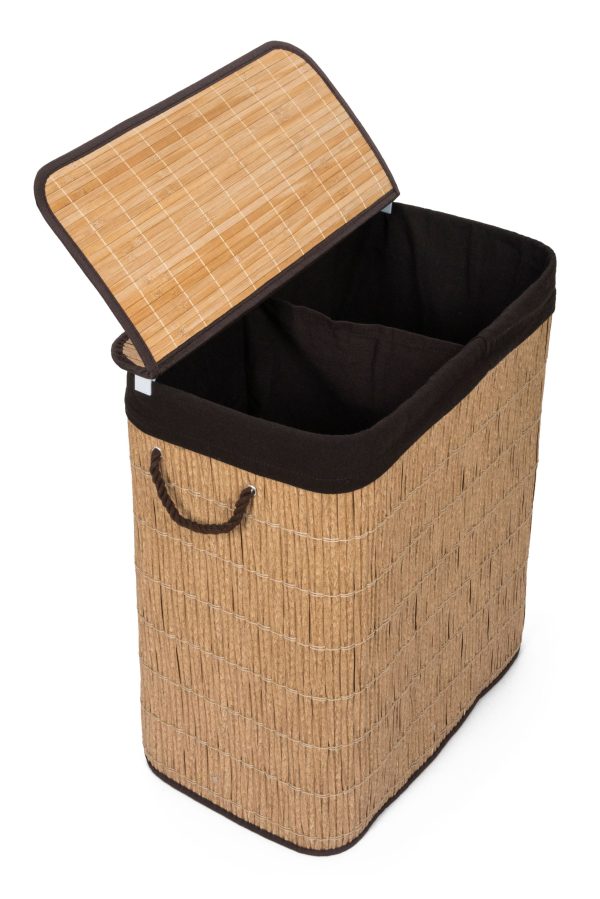 G21-es 105 literes szennyeskosár elválasztókkal, rattan utánzat, barna betéttel - Image 5