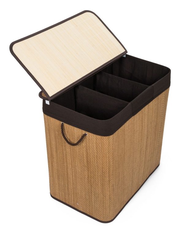 G21 bambusz szennyeskosár,150 l kapacitású, barna betéttel, elválasztó elemekkel - Image 5