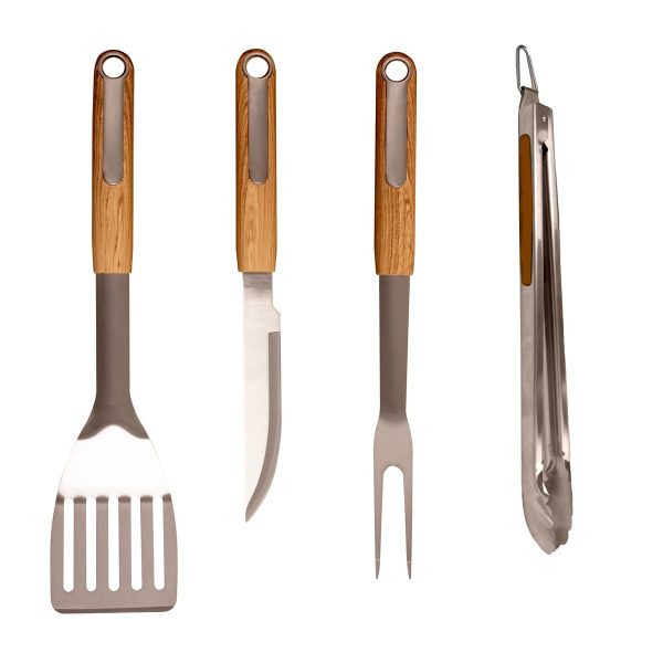 Riwall RBBQ 4W SET 4-részes prémium rozsdamentes acél grilleszköz készlet