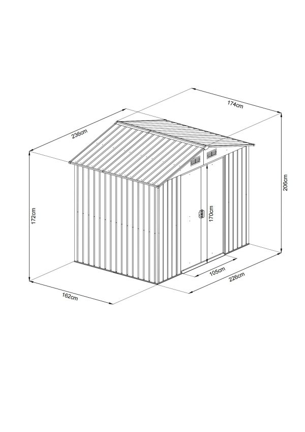 Riwall RMSA 6x8 fém kerti tároló 2,4 x 1,7 m nyeregtetővel - Image 2