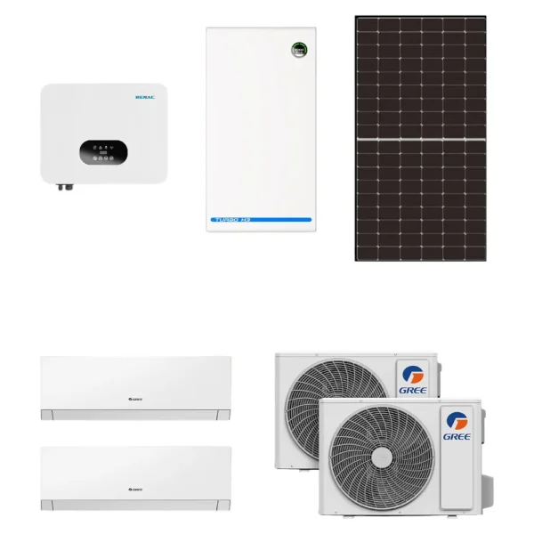 Renac Solar S napelem szett - 14 db napelem, 5 kW inverter, 9,5 kW energiatároló és 2 db 2,7 kW klíma