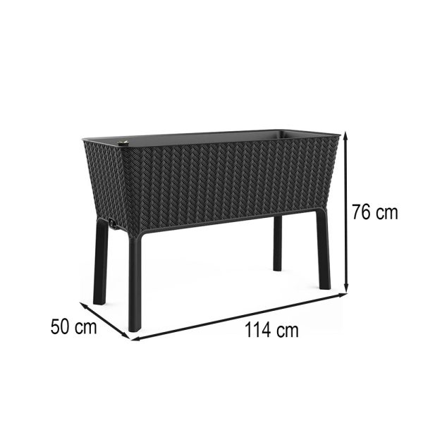 Splendor megemelt műanyag kerti virágláda 120l fonott rattan - Image 3