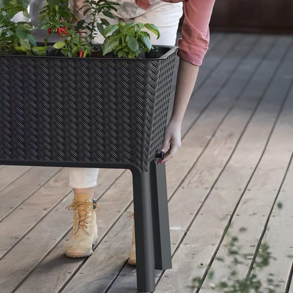 Splendor megemelt műanyag kerti virágláda 120l fonott rattan - Image 4