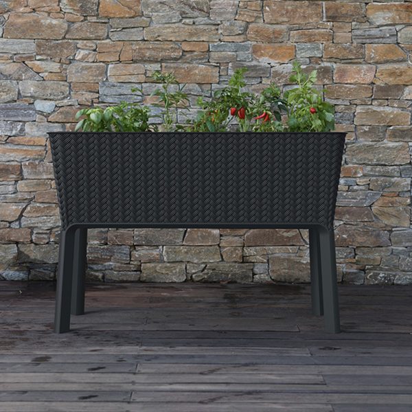 Splendor megemelt műanyag kerti virágláda 120l fonott rattan - Image 5