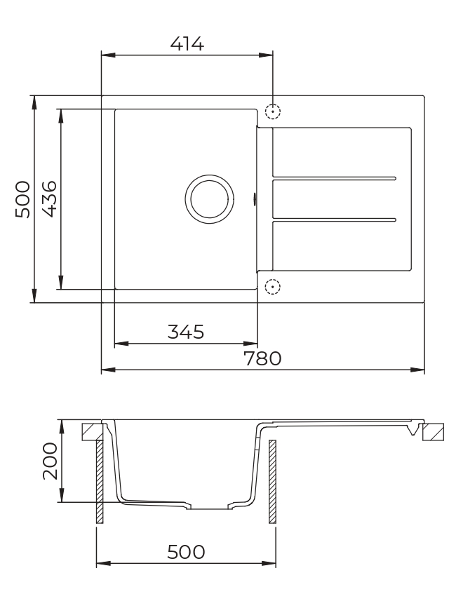 Evido Cubo 45S csepptálcás gránit mosogató 780 x 500 x 200 mm bézs - 105528 - Image 3