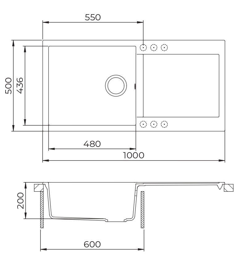 Evido Cubo XL 6S csepptálcás gránit mosogató 1000 x 500 x 200 mm antracit - 105536 - Image 3