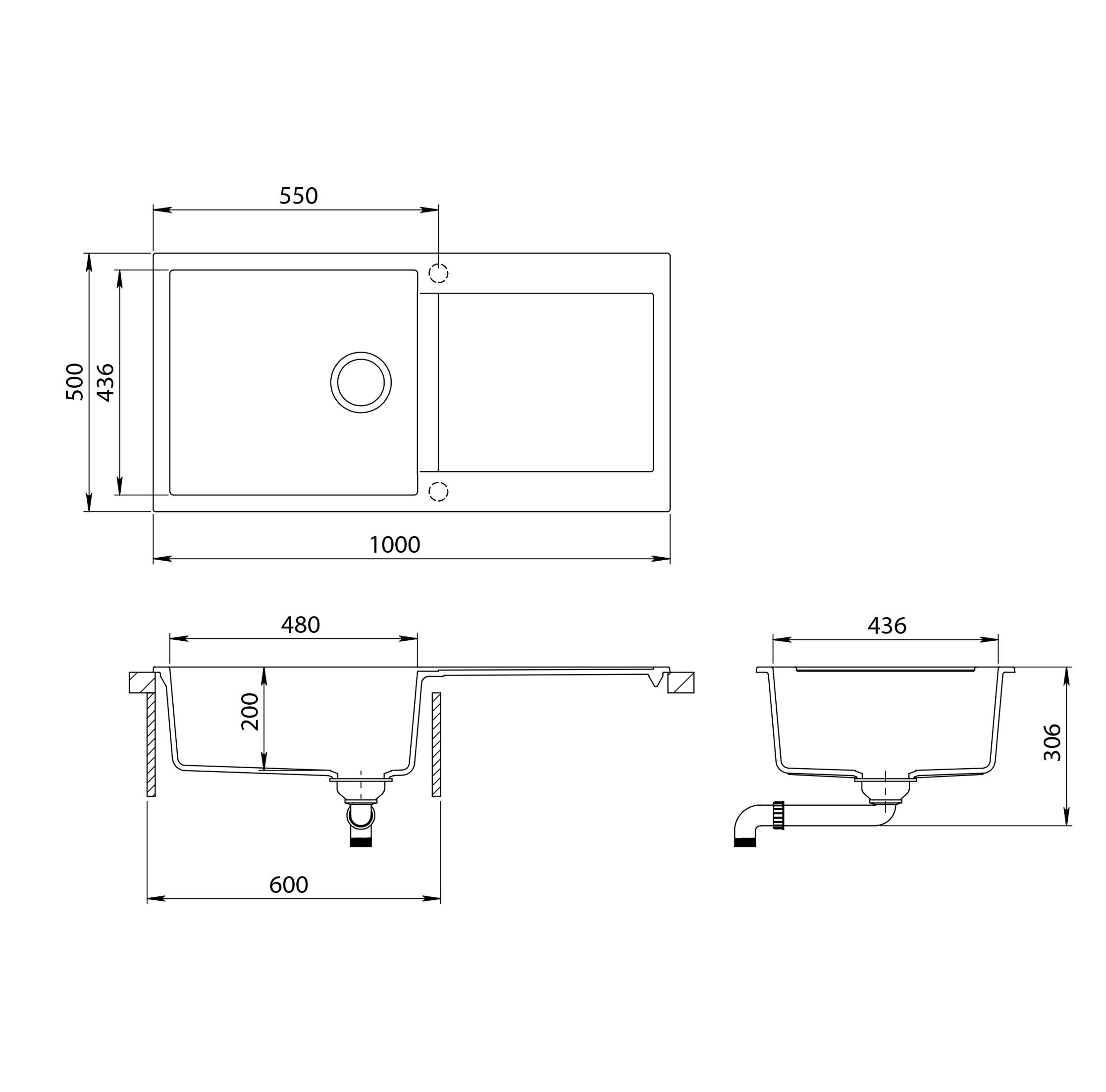 Evido Cubo XL 6S csepptálcás gránit mosogató 1000 x 500 x 200 mm avena - 105726 - Image 2
