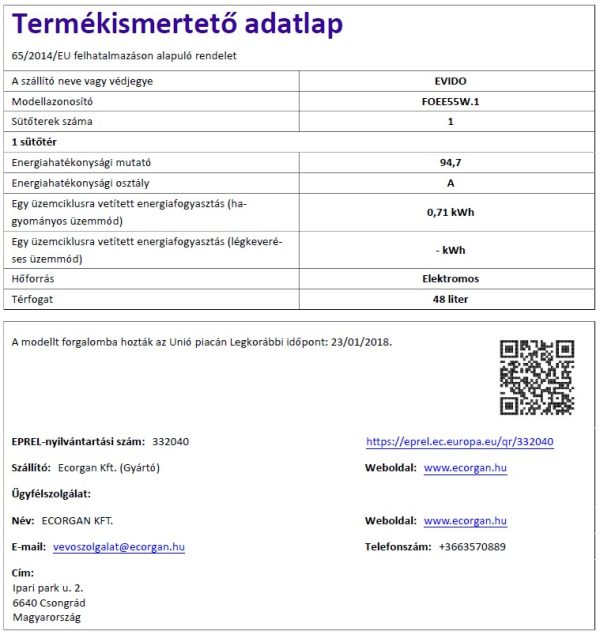 Evido FREE EE55W elektromos szabadonálló tűzhely fehér - FOEE55W-1 - Image 2