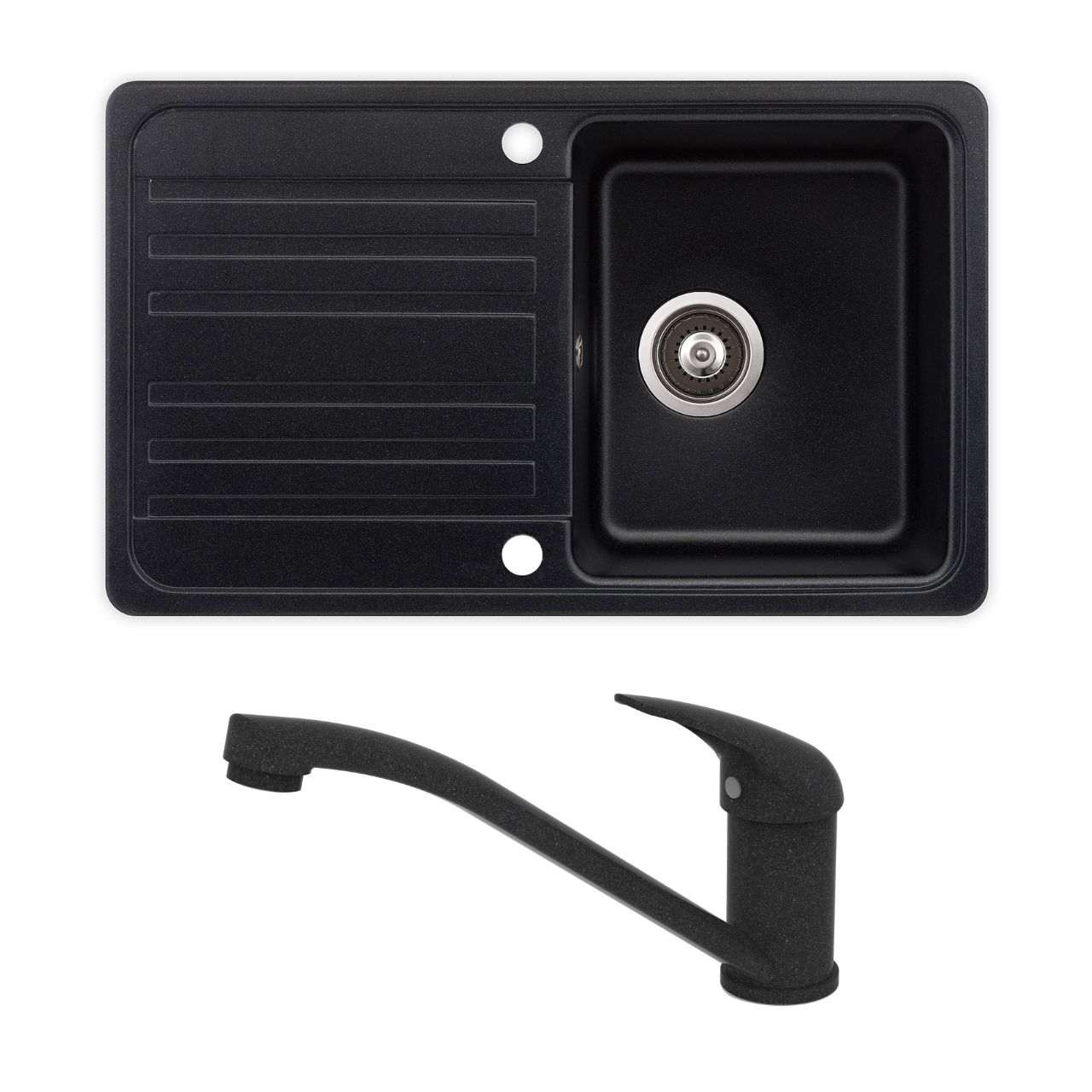 Evido Home 45S csepptálcás gránit mosogató Evido PINGUIN álló gránit csapteleppel antracit - 105548SET